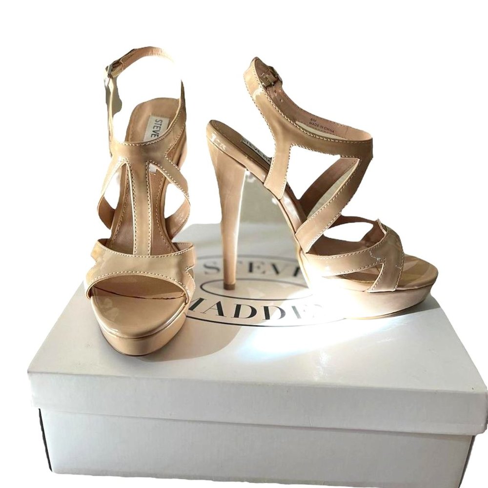 Steve Madden Tan/Nude Patent Leather Strappy Heels
